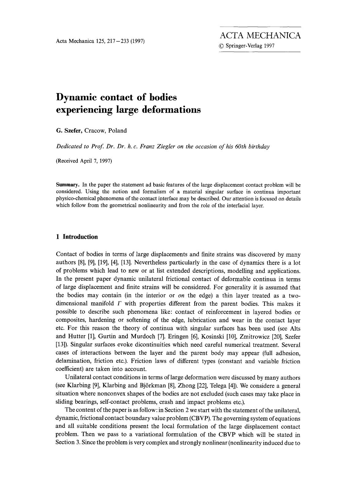 Dynamic contact of bodies experiencing large deformations by Unknown