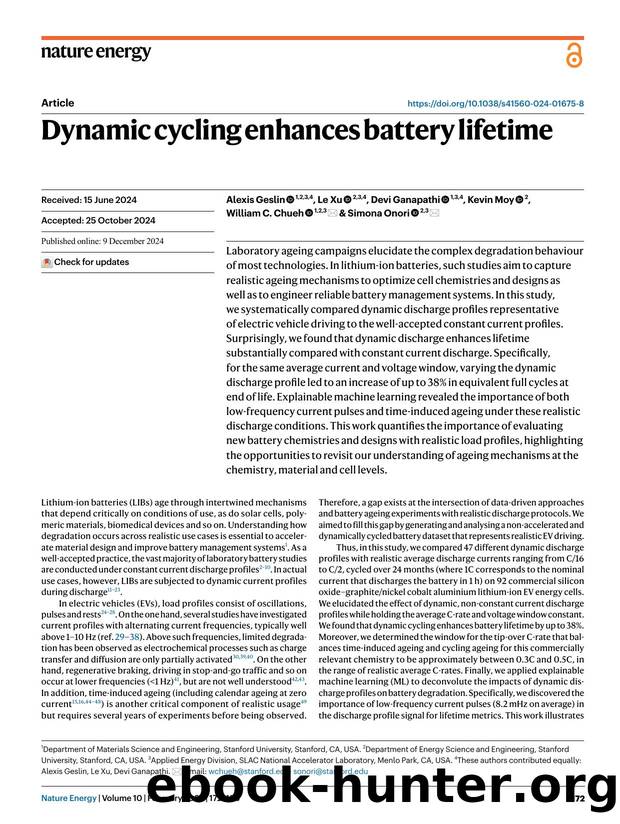 Dynamic cycling enhances battery lifetime by Alexis Geslin & Le Xu & Devi Ganapathi & Kevin Moy & William C. Chueh & Simona Onori