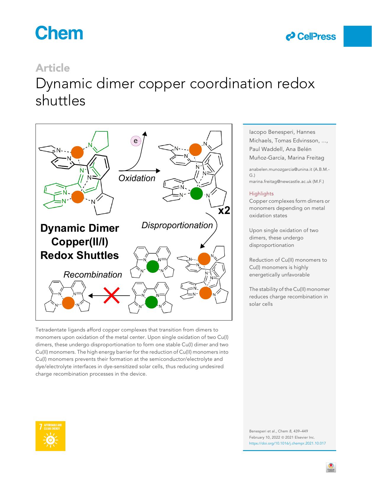 Dynamic dimer copper coordination redox shuttles by unknow
