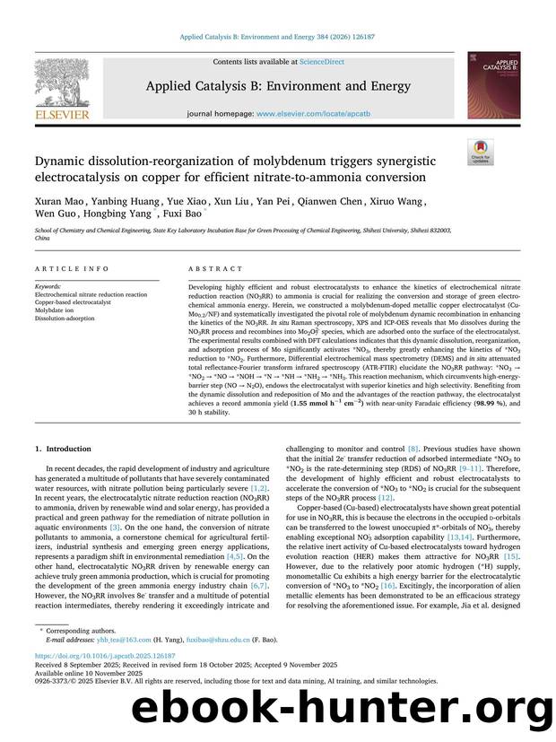 Dynamic dissolution-reorganization of molybdenum triggers synergistic electrocatalysis on copper for efficient nitrate-to-ammonia conversion by unknow