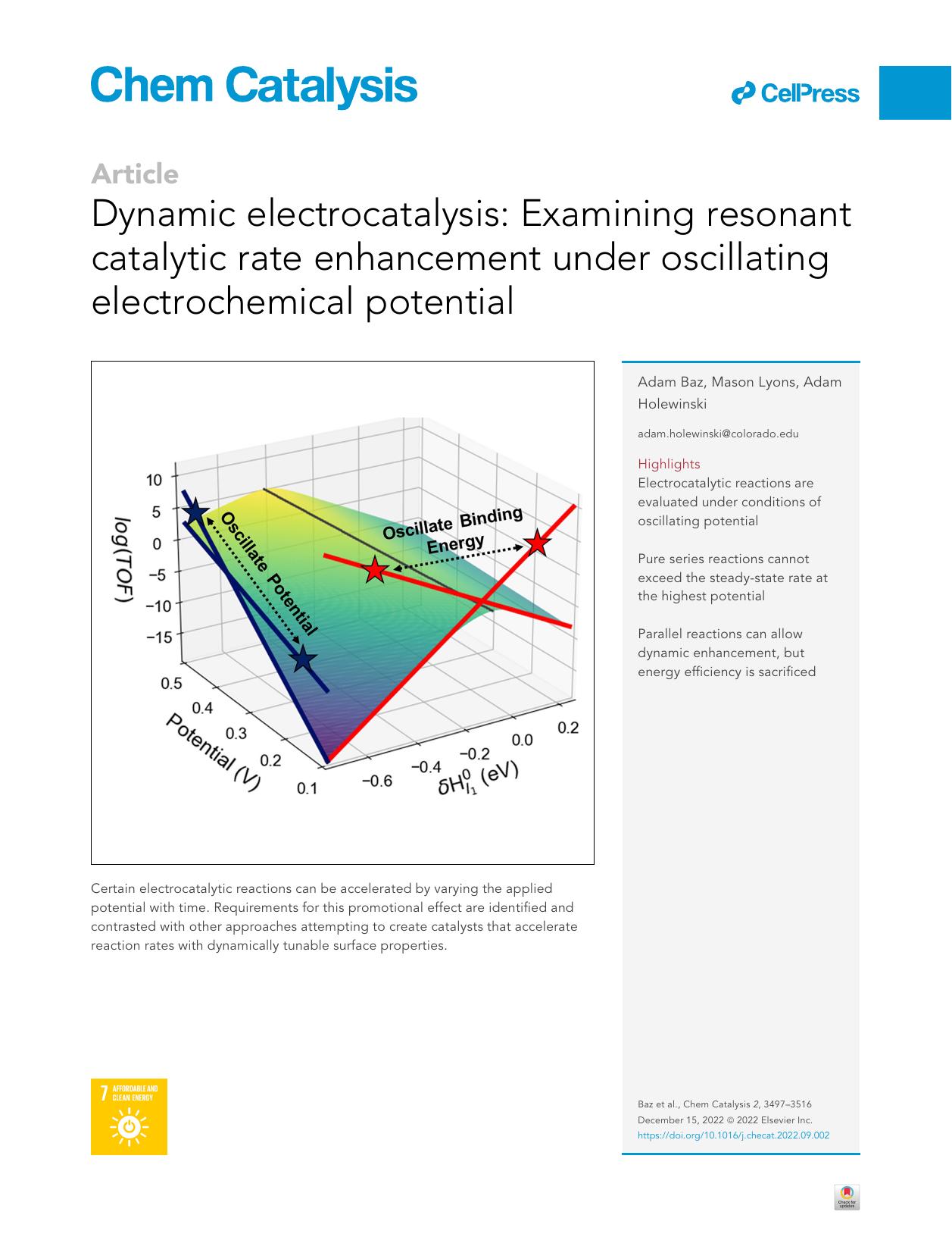 Dynamic electrocatalysis: Examining resonant catalytic rate enhancement under oscillating electrochemical potential by Adam Baz & Mason Lyons & Adam Holewinski