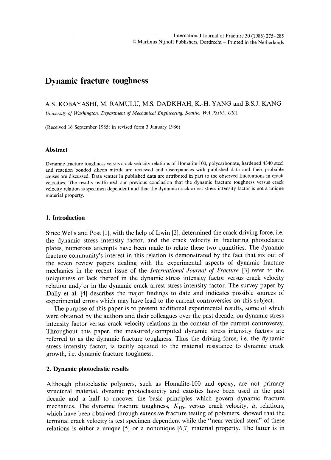 Dynamic fracture toughness by Unknown