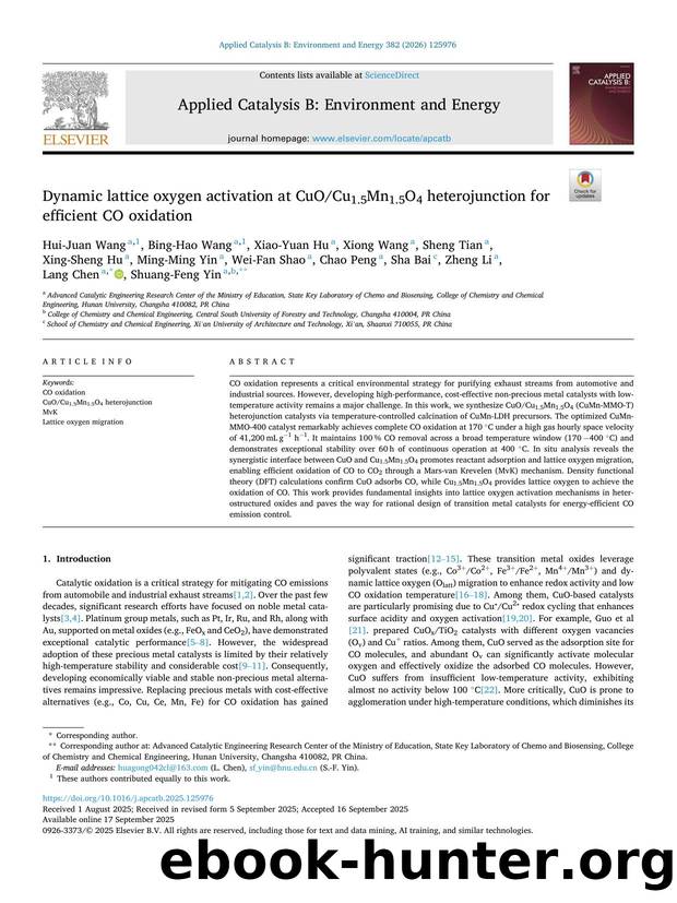Dynamic lattice oxygen activation at CuOCu1.5Mn1.5O4 heterojunction for efficient CO oxidation by unknow