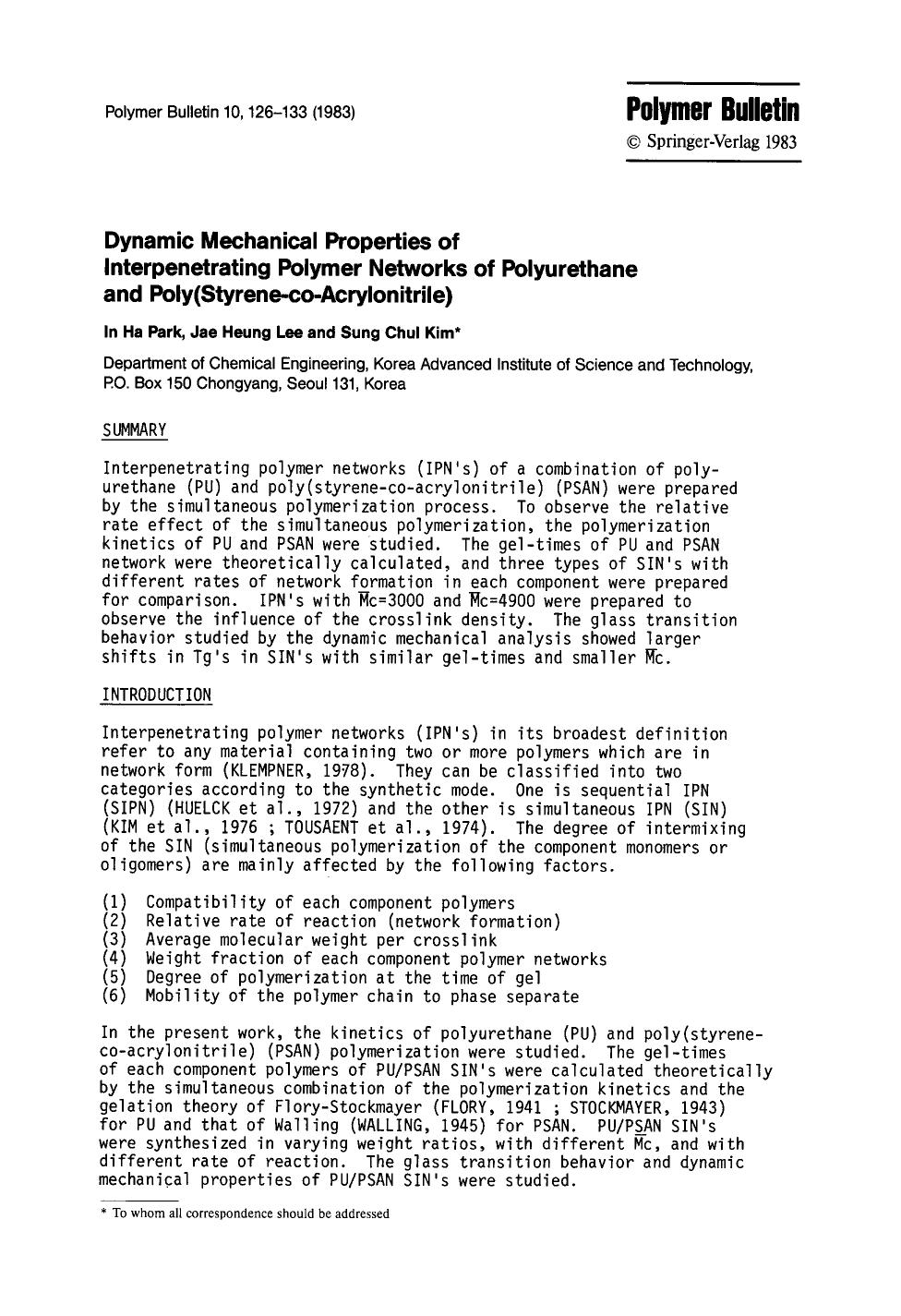 Dynamic mechanical properties of interpenetrating polymer networks of polyurethane and poly(styrene-co-acrylonitrile) by Unknown