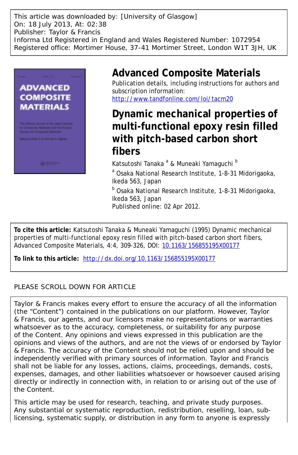 Dynamic mechanical properties of multi-functional epoxy resin filled with pitch-based carbon short fibers by Katsutoshi Tanaka & Muneaki Yamaguchi