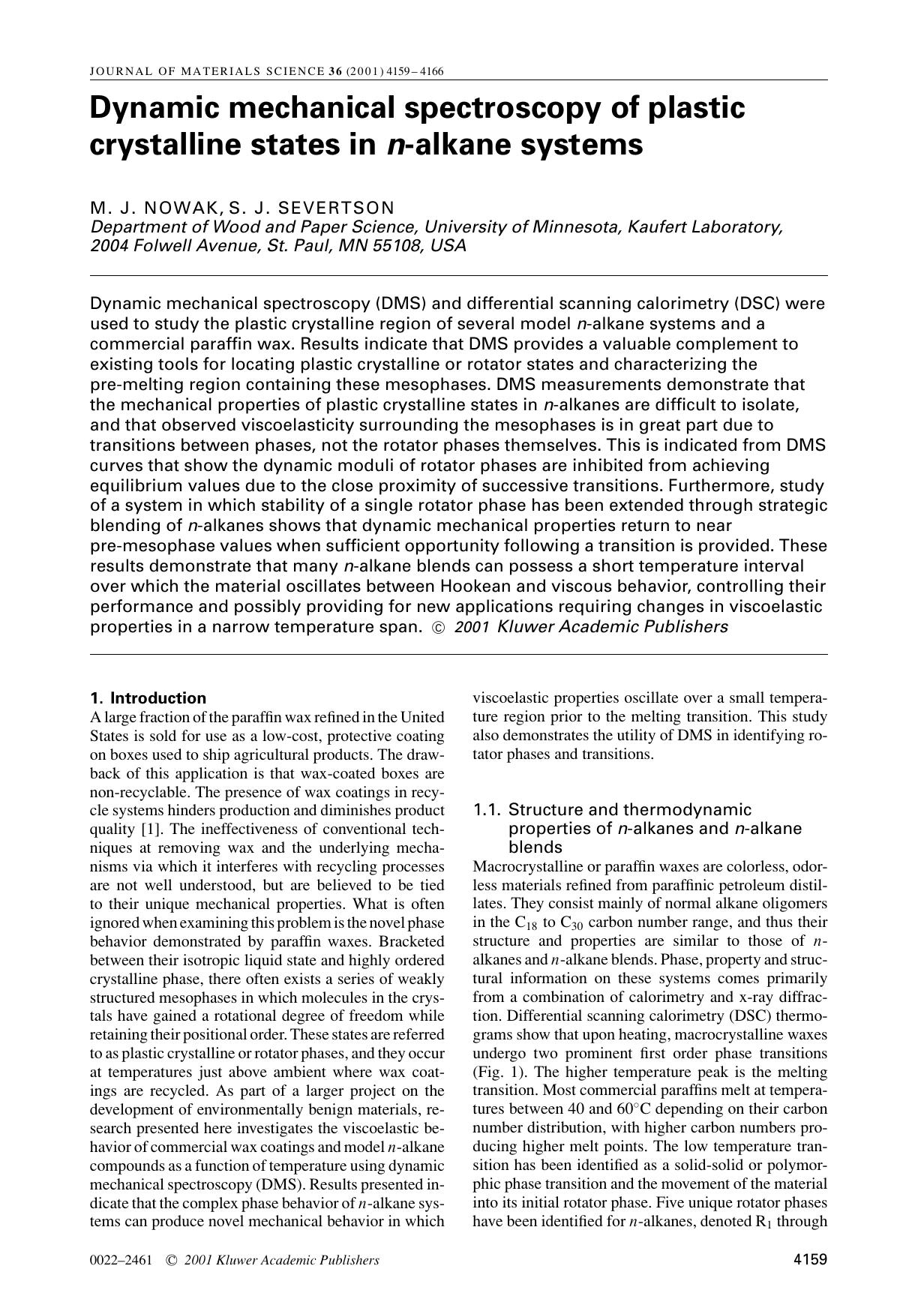 Dynamic mechanical spectroscopy of plastic crystalline states in n-alkane systems by Unknown