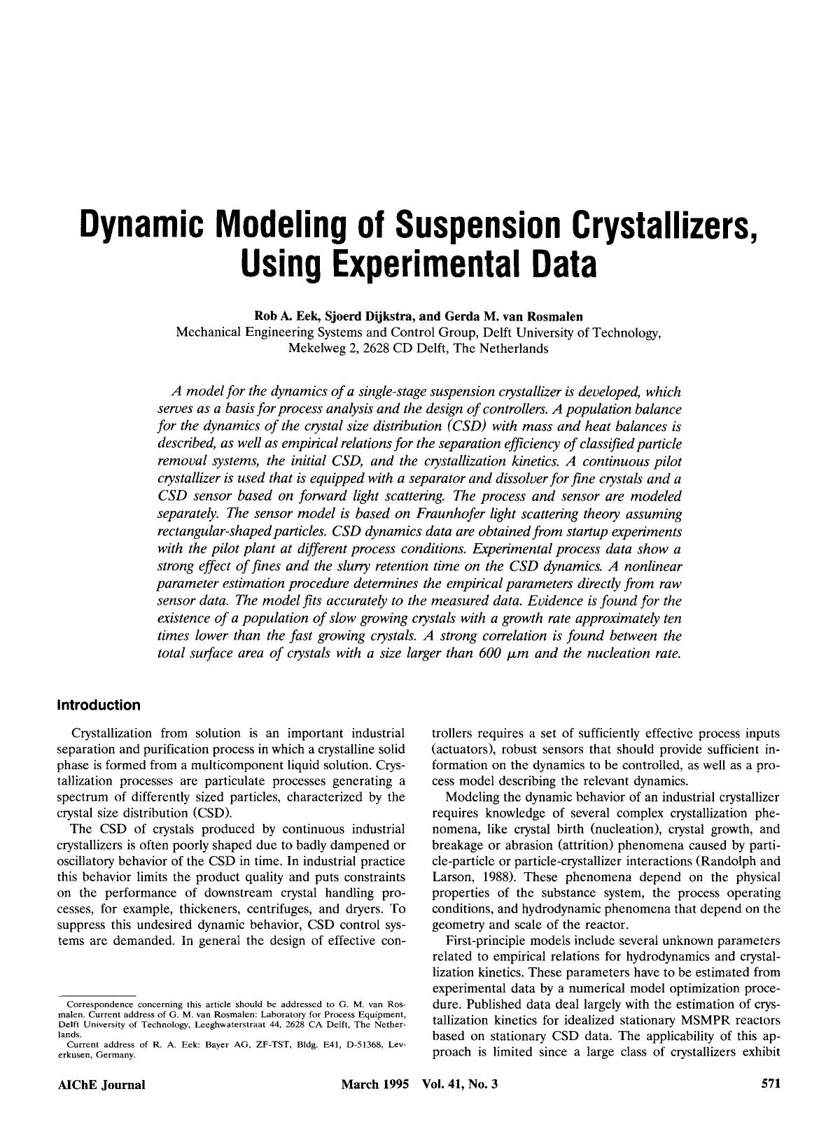 Dynamic modeling of suspension crystallizers, using experimental data by Unknown