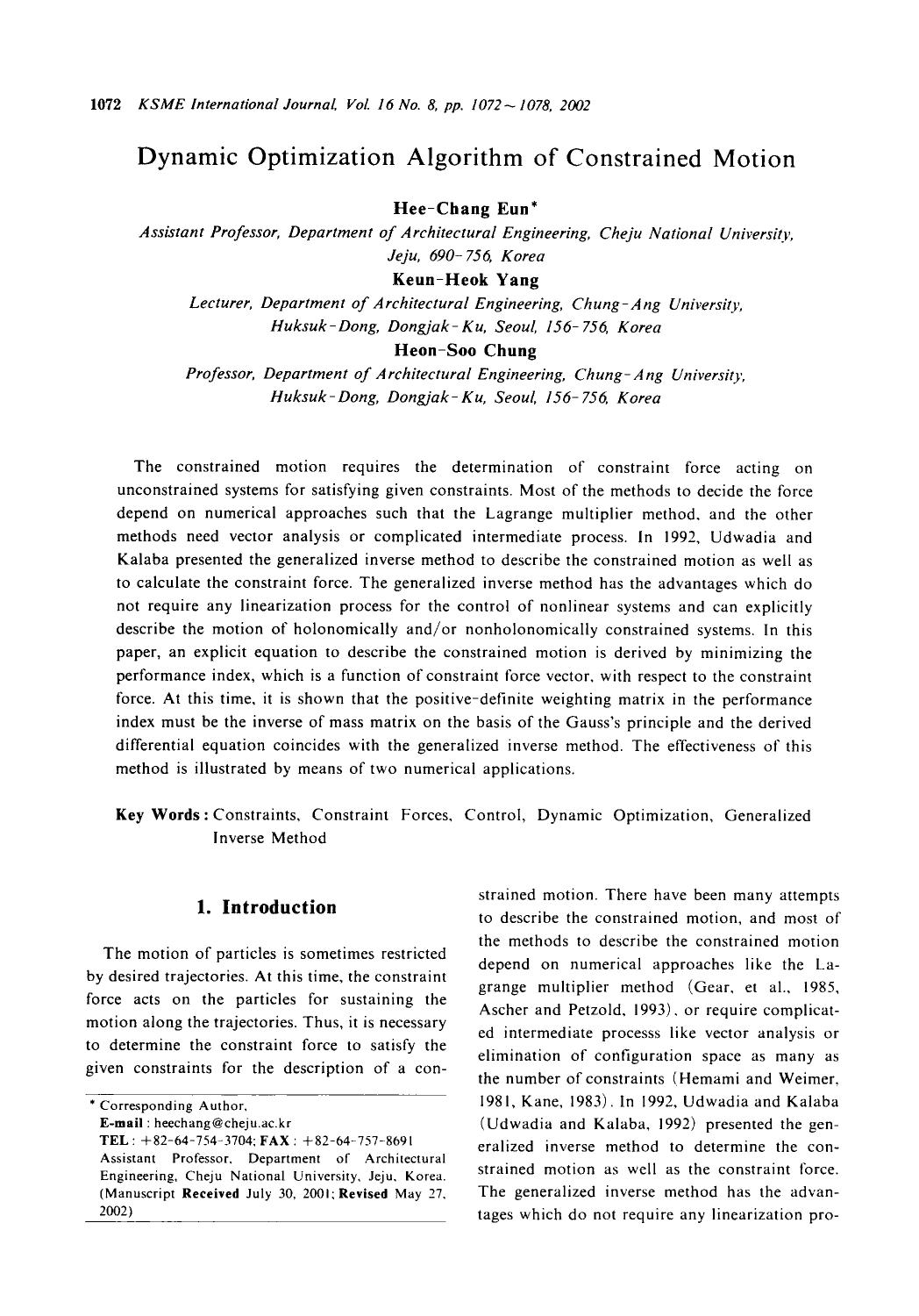 Dynamic optimization algorithm of constrained motion by Unknown