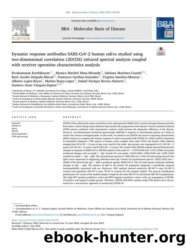 Dynamic response antibodies SARS-CoV-2 human saliva studied using two-dimensional correlation (2DCOS) infrared spectral analysis coupled with receiver operation characteristics analysis by unknow