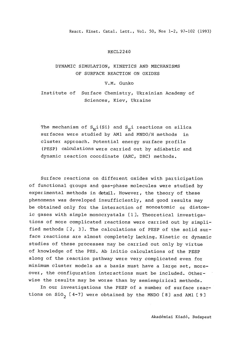 Dynamic simulation, kinetics and mechanisms of surface reaction on oxides by Unknown