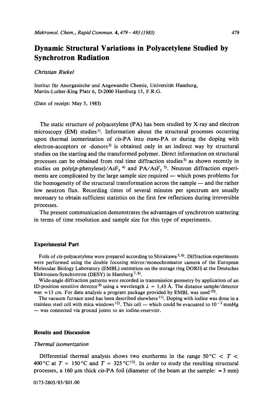 Dynamic structural variations in polyacetylene studied by synchrotron radiation by Unknown