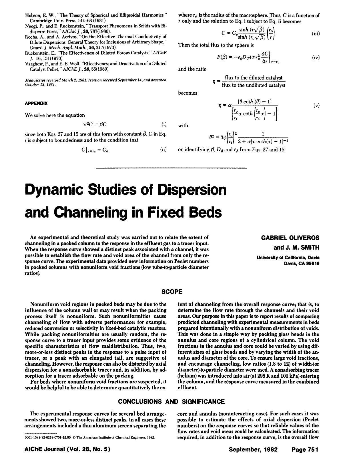 Dynamic studies of dispersion and channeling in fixed beds by Unknown