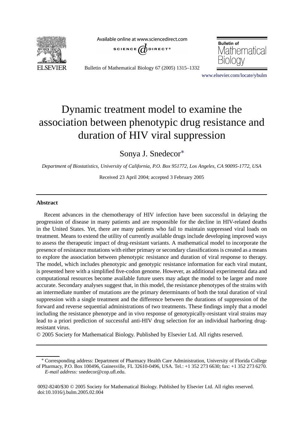 Dynamic treatment model to examine the association between phenotypic drug resistance and duration of HIV viral suppression by Unknown