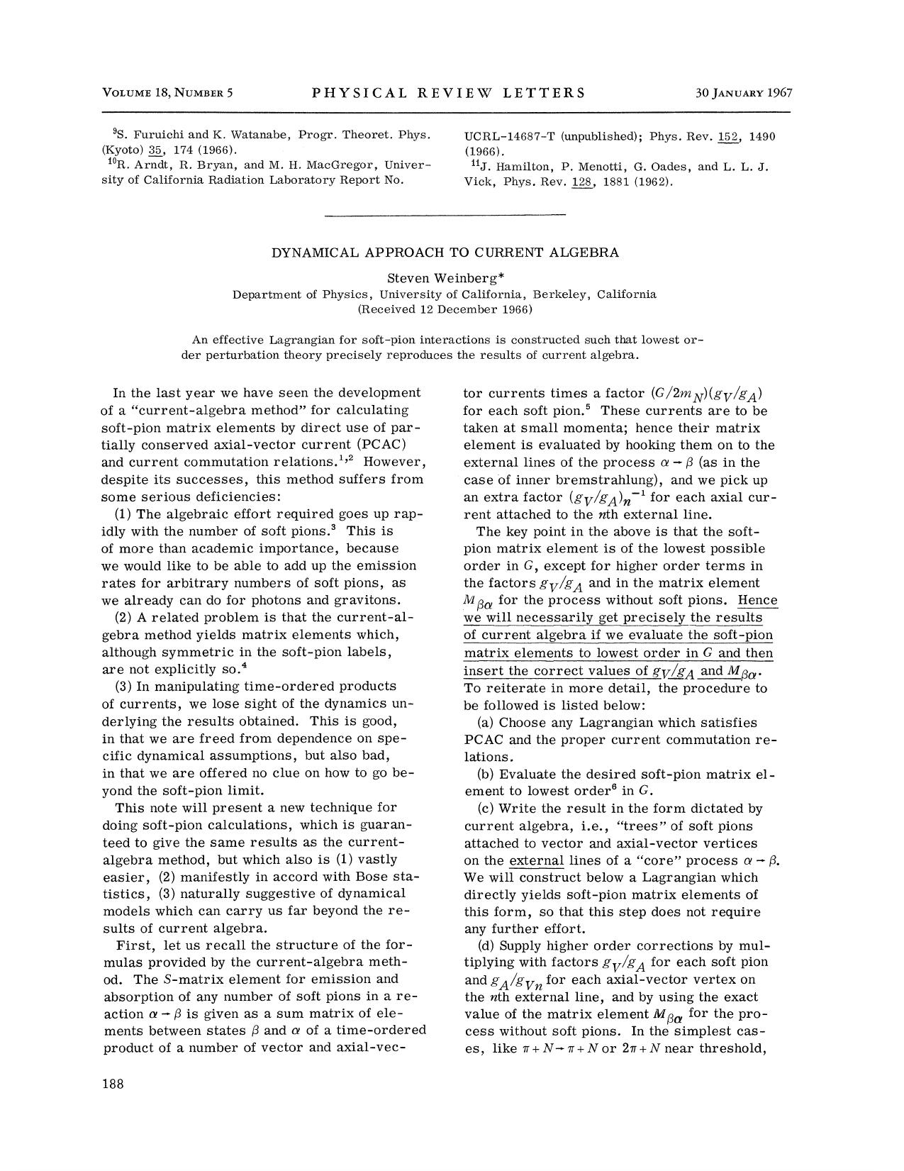 Dynamical Approach to Current Algebra by Steven Weinberg
