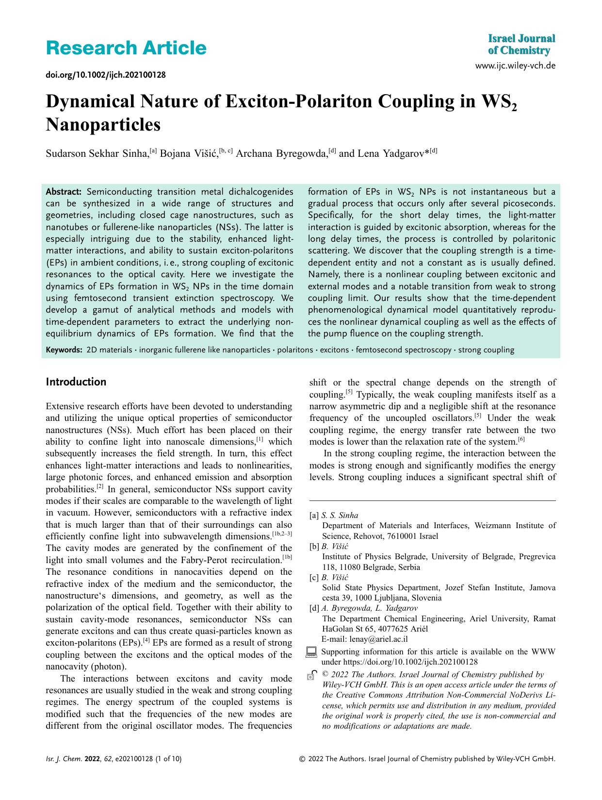 Dynamical Nature of ExcitonâPolariton Coupling in WS2 Nanoparticles by Unknown