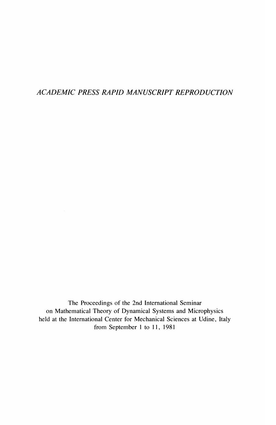 Dynamical Systems and Microphysics. Geometry and Mechanics by Andre Avez (Auth.)