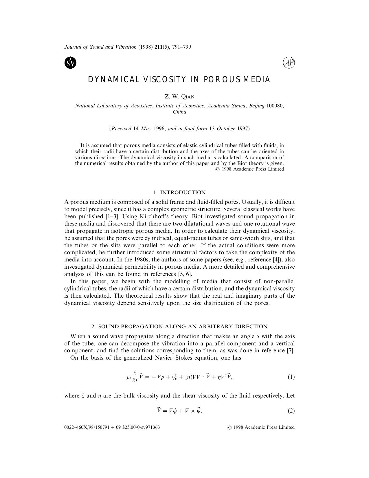 Dynamical Viscosity in Porous Media by Qian Z. W