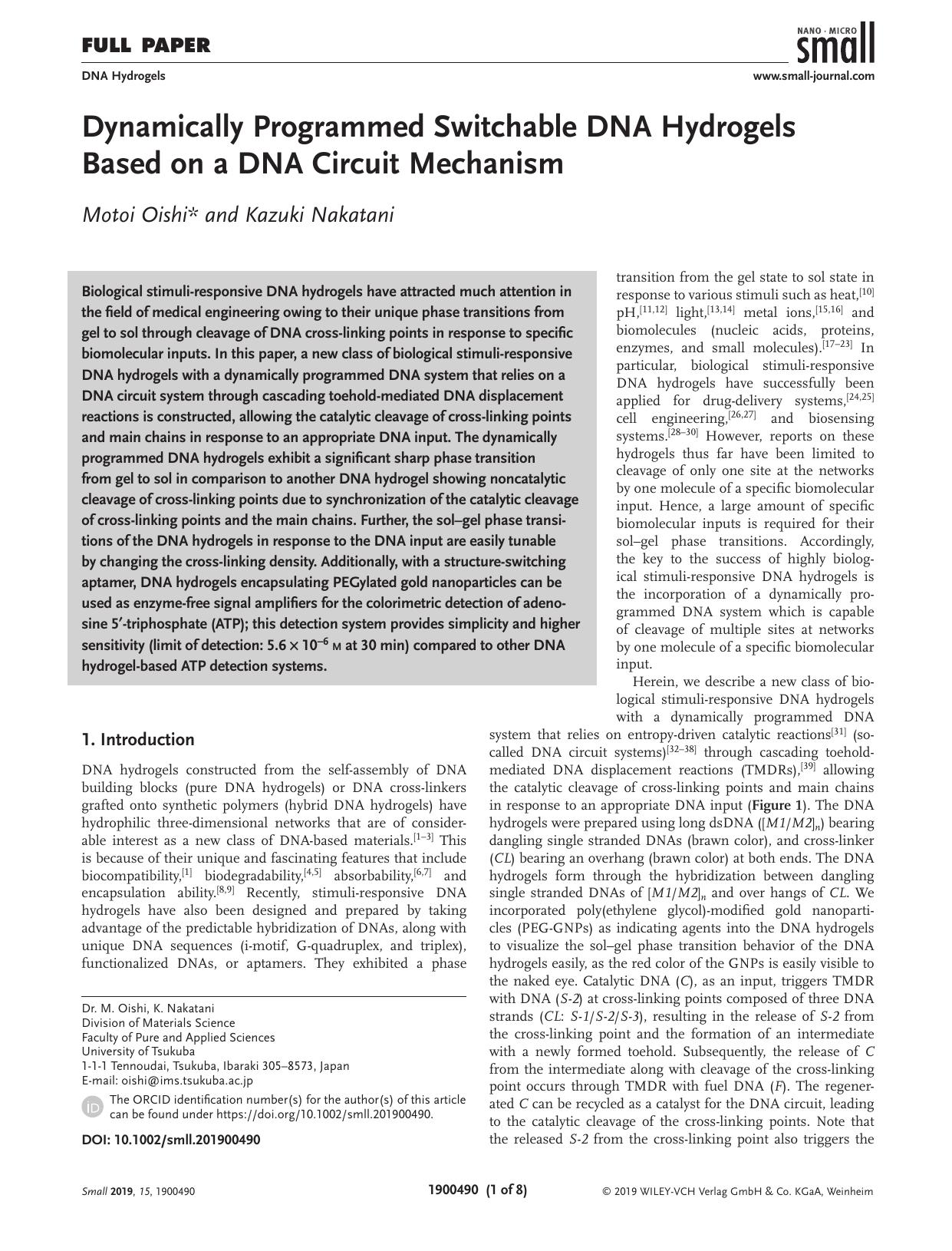 Dynamically Programmed Switchable DNA Hydrogels Based on a DNA Circuit Mechanism by Unknown