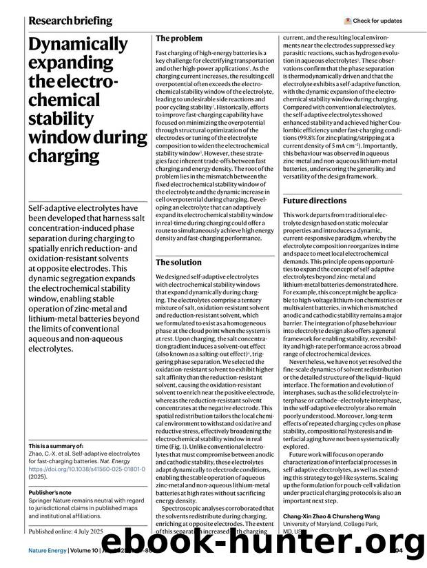 Dynamically expanding the electrochemical stability window during charging by Unknown