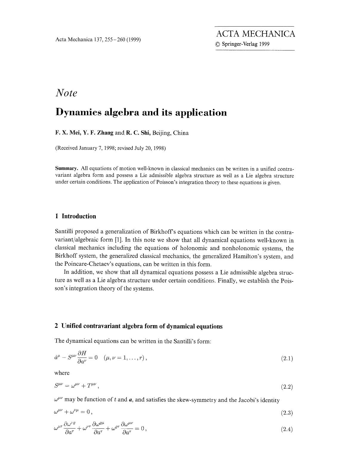 Dynamics algebra and its application by Unknown