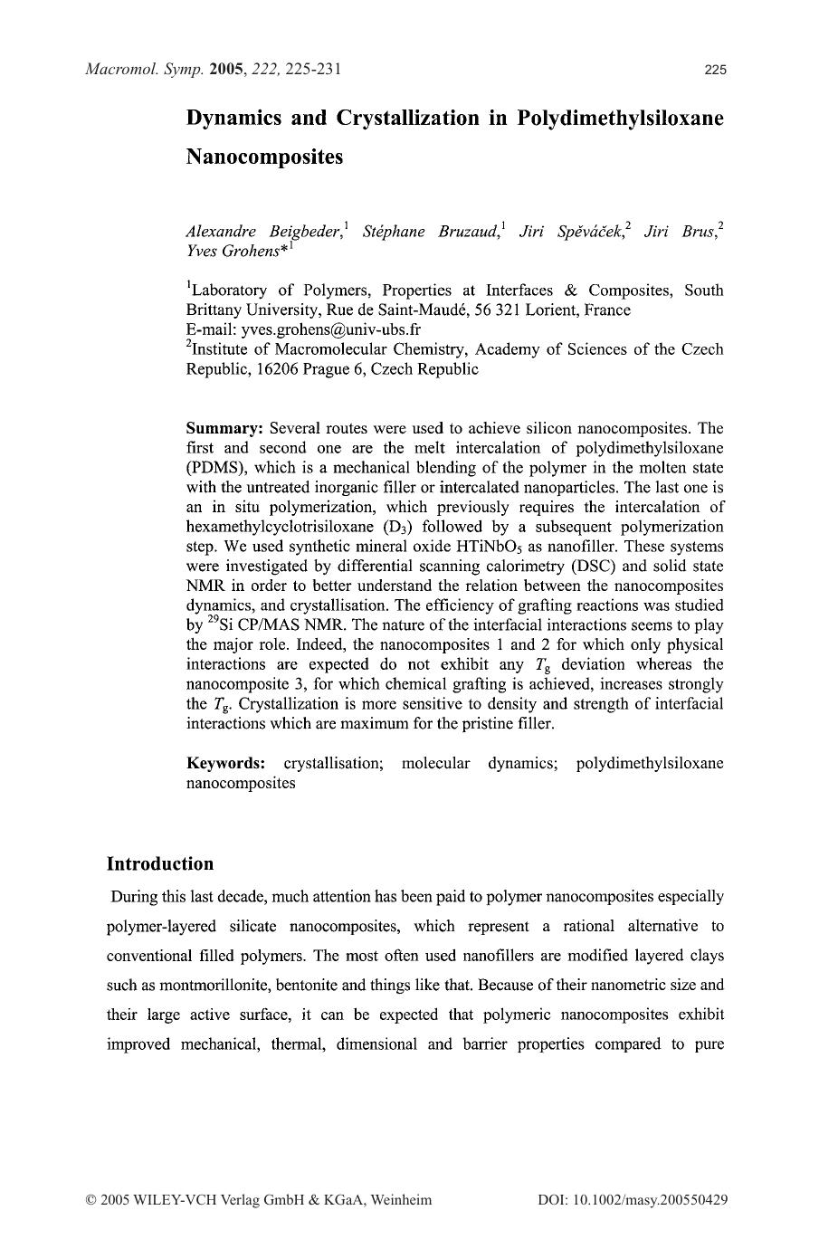 Dynamics and Crystallization in Polydimethylsiloxane Nanocomposites by Unknown