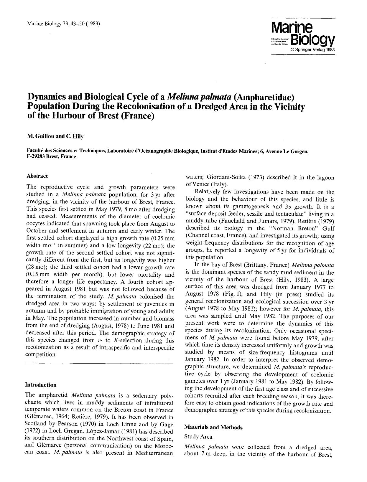 Dynamics and biological cycle of a <Emphasis Type="Italic">Melinna palmata<Emphasis> (Ampharetidae) population during the recolonisation of a dredged area in the vicinity of the ha by Unknown