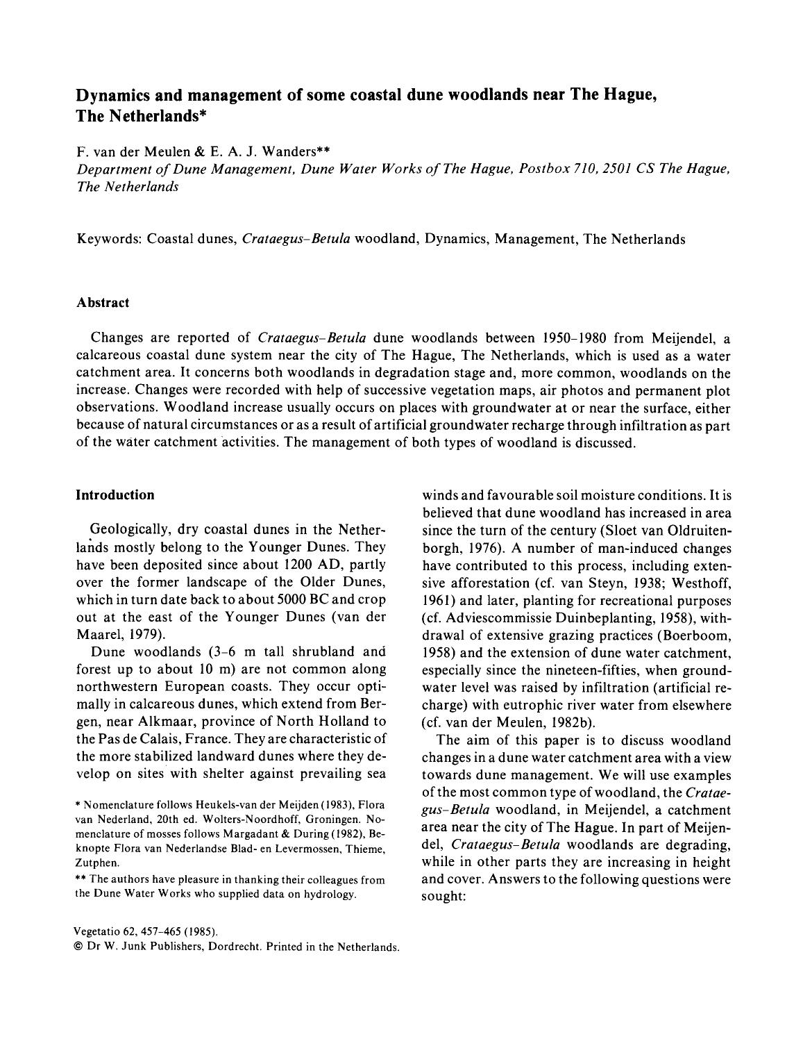 Dynamics and management of some coastal dune woodlands near The Hague, The Netherlands by Unknown