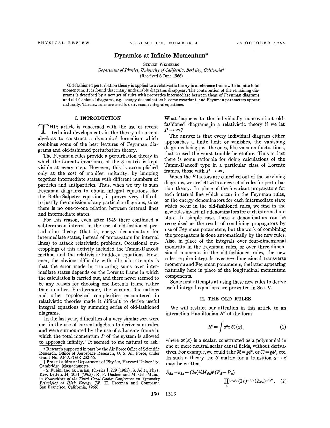Dynamics at Infinite Momentum by Steven Weinberg