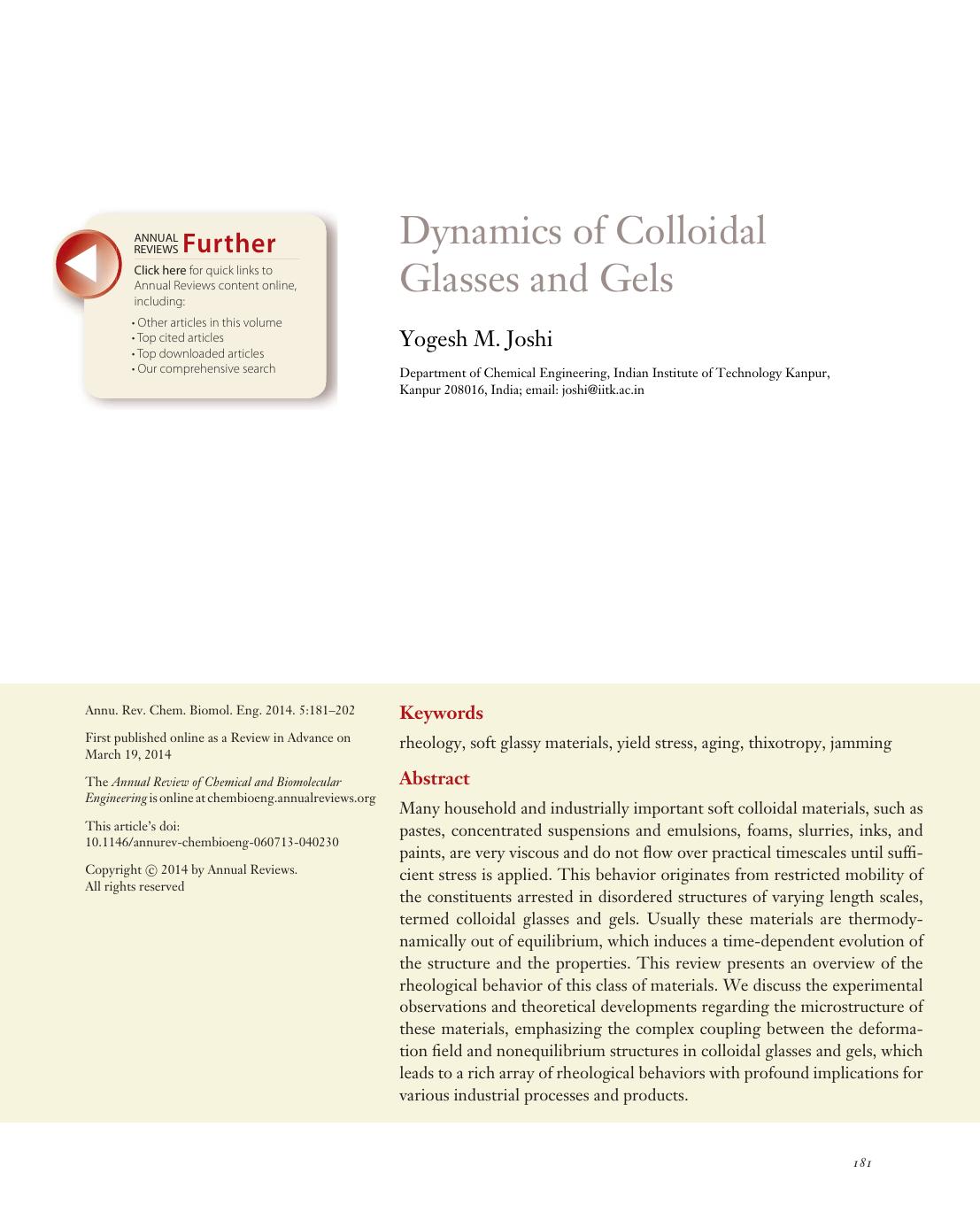 Dynamics of Colloidal Glasses and Gels by Yogesh M. Joshi