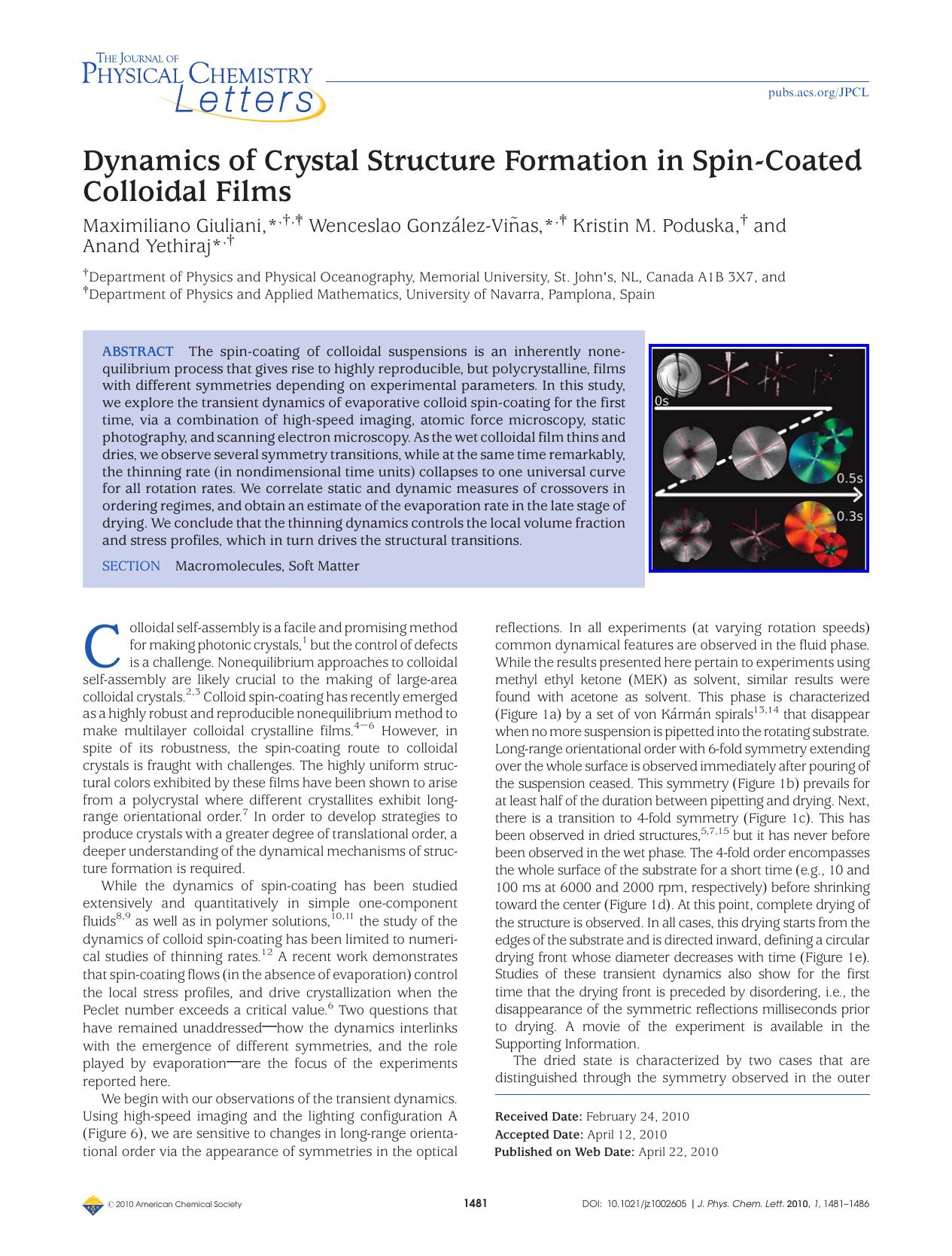 Dynamics of Crystal Structure Formation in Spin-Coated Colloidal Films by Unknown