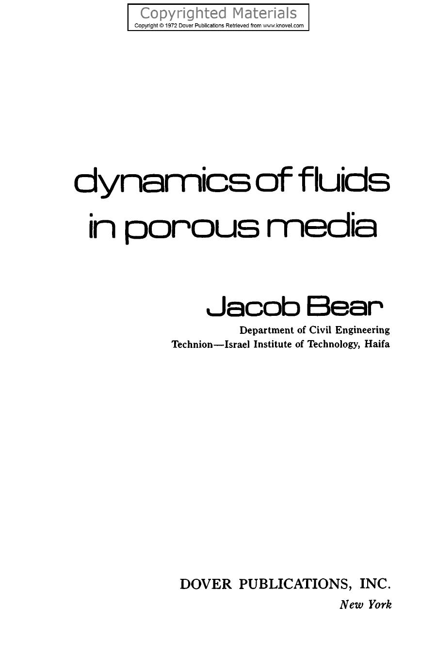 Dynamics of Fluids in Porous Media by Bear Jacob
