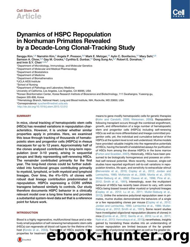 Dynamics of HSPC Repopulation in Nonhuman Primates Revealed by a Decade-Long Clonal-Tracking Study by unknow