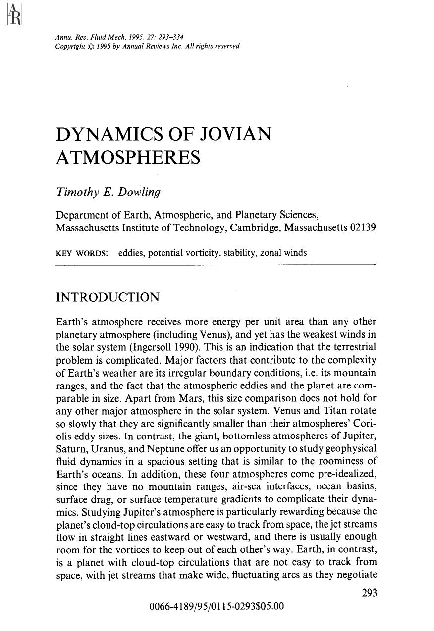 Dynamics of Jovian Atmospheres by T E Dowling