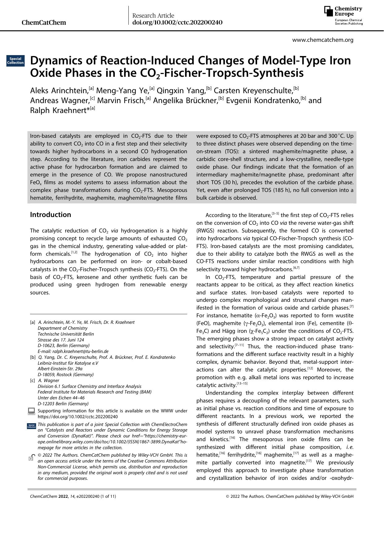 Dynamics of ReactionâInduced Changes of ModelâType Iron Oxide Phases in the CO2âFischerâTropschâSynthesis by Unknown