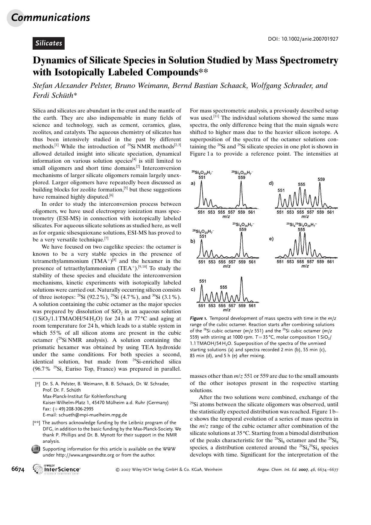 Dynamics of Silicate Species in Solution Studied by Mass Spectrometry with Isotopically Labeled Compounds by Unknown