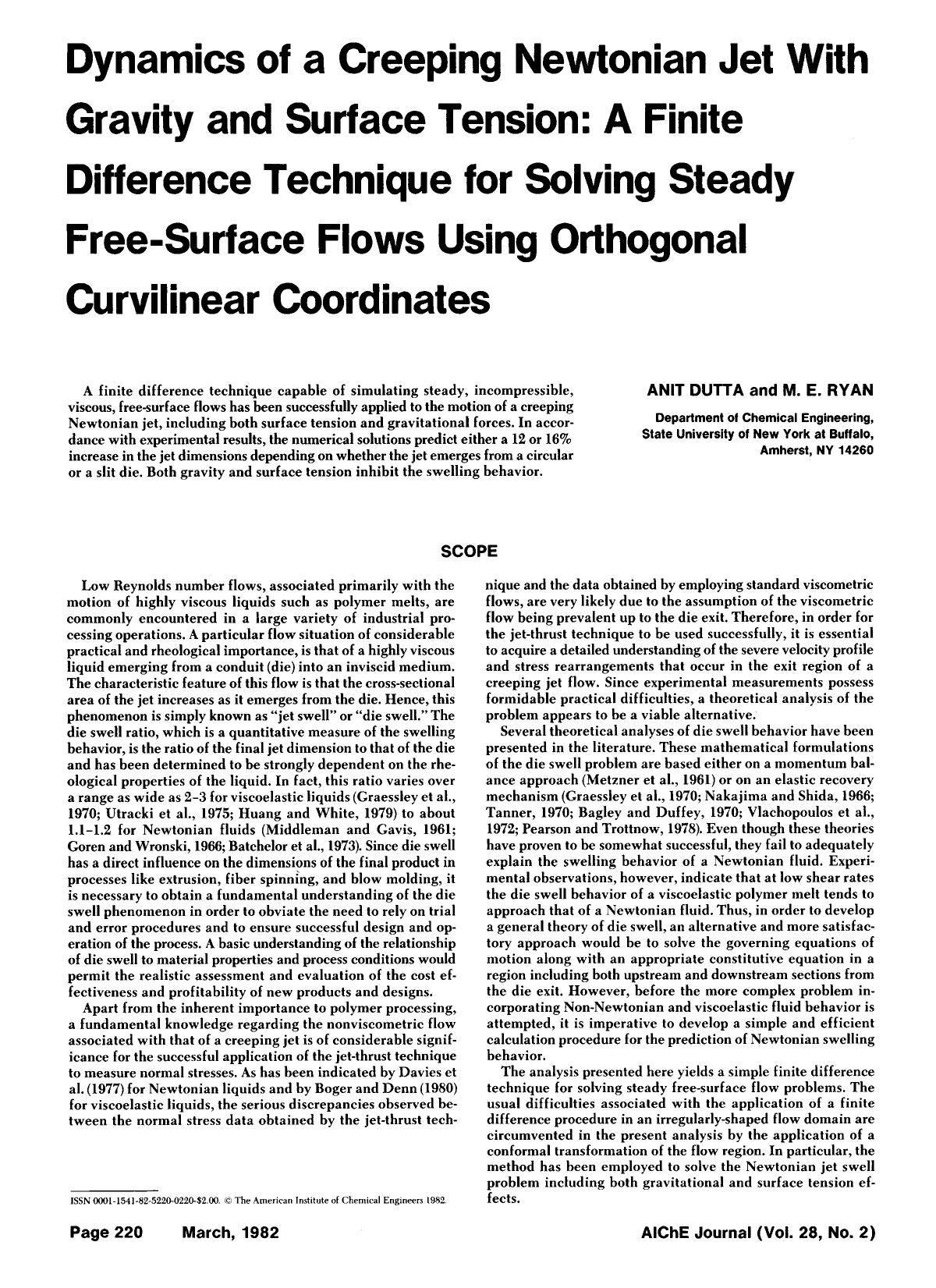Dynamics of a creeping Newtonian jet with gravity and surface tension: A finite difference technique for solving steady free-surface flows using orthogonal curvilinear coordinates by Unknown