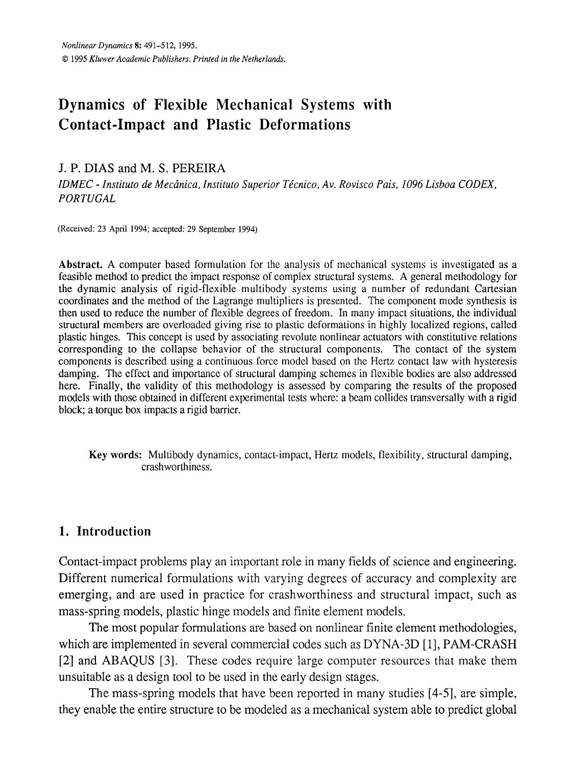Dynamics of flexible mechanical systems with contact-impact and plastic deformations by Unknown
