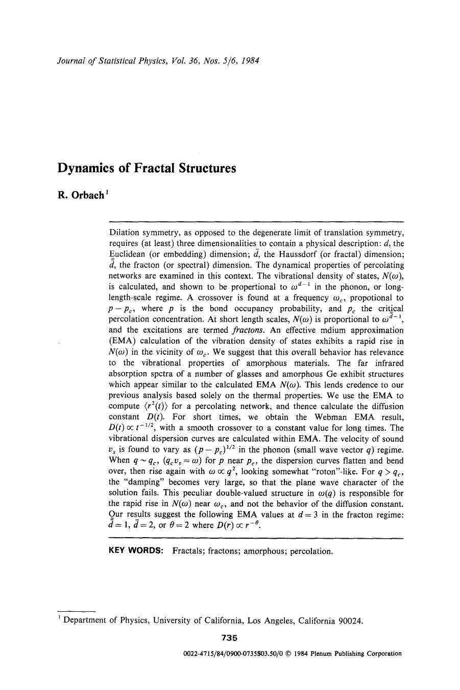 Dynamics of fractal structures by Unknown