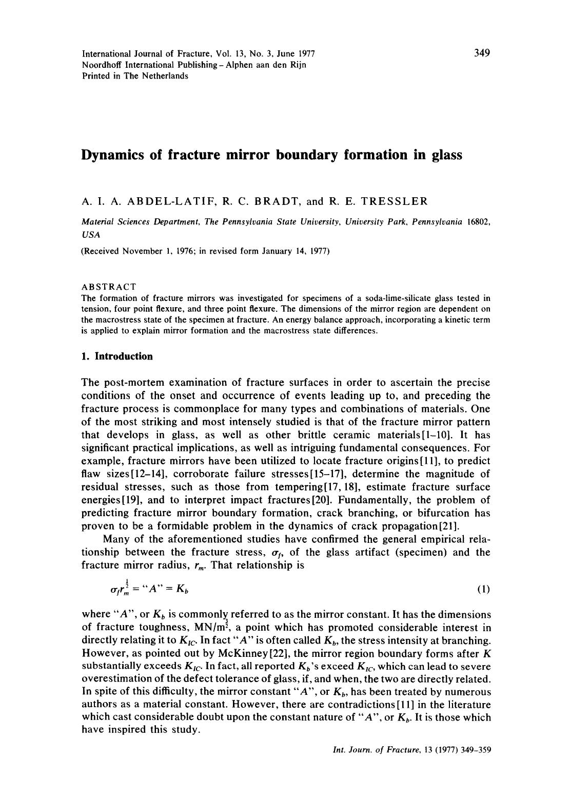 Dynamics of fracture mirror boundary formation in glass by Unknown