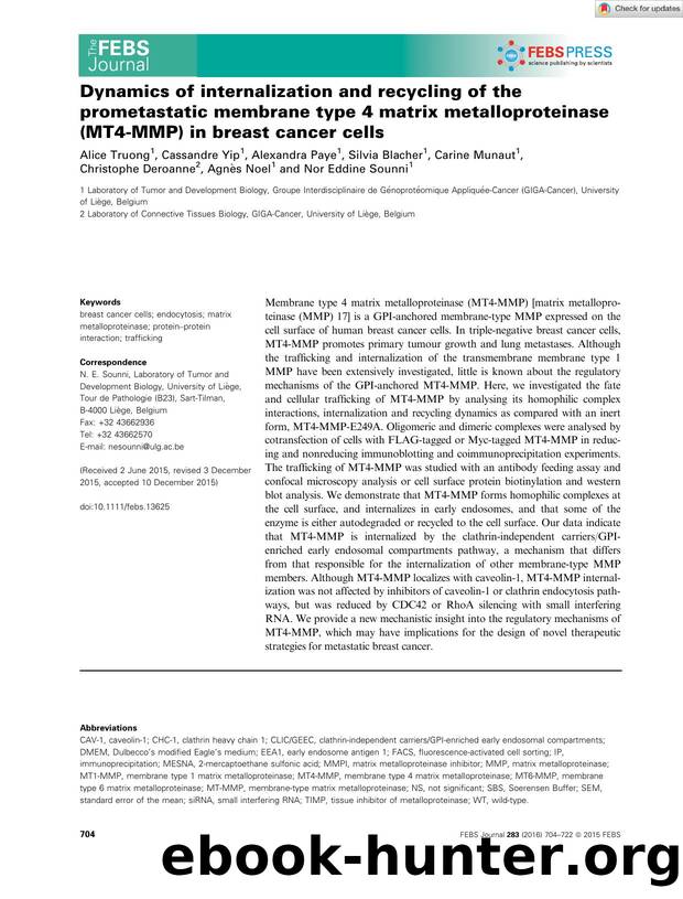 Dynamics of internalization and recycling of the prometastatic membrane type 4 matrix metalloproteinase (MT4âMMP) in breast cancer cells by Unknown