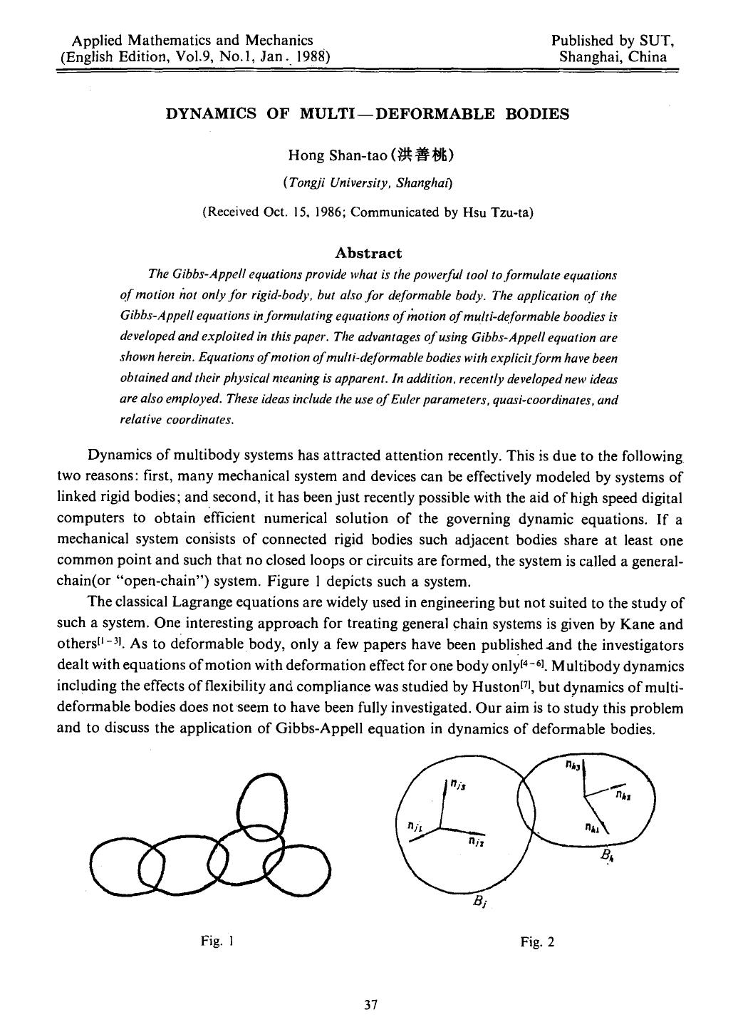 Dynamics of multi&#x2014;Deformable bodies by Unknown