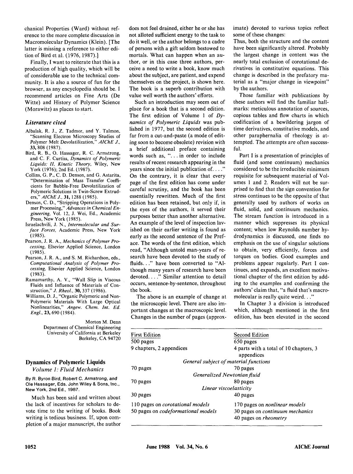 Dynamics of polymeric liquids. Volume I : Fluid mechanics by R. Byron Bird, Robert C. Armstrong, and Ole Hassager, eds. John Wiley & Sons, Inc., New York, 2nd ed., 1987 by Unknown