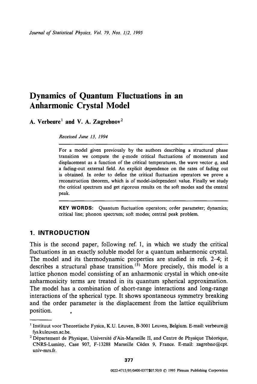Dynamics of quantum fluctuations in an anharmonic crystal model by Unknown
