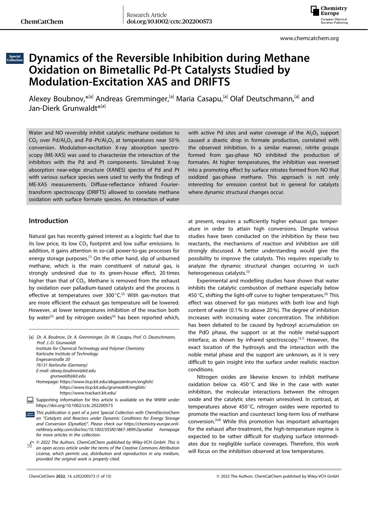 Dynamics of the Reversible Inhibition during Methane Oxidation on Bimetallic PdâPt Catalysts Studied by ModulationâExcitation XAS and DRIFTS by Unknown