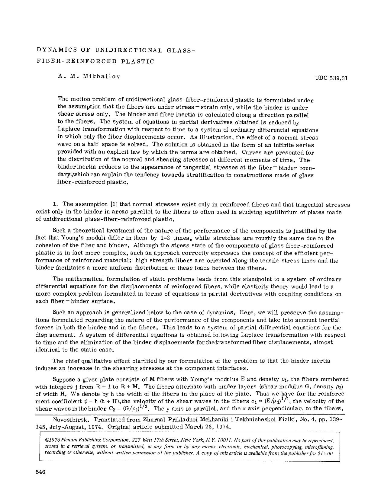Dynamics of unidirectional glass-fiber-reinforced plastic by Unknown