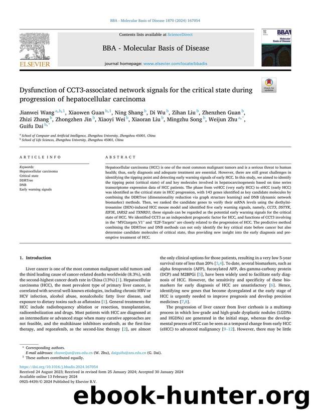 Dysfunction of CCT3-associated network signals for the critical state during progression of hepatocellular carcinoma by unknow