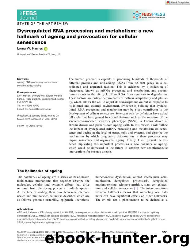 Dysregulated RNA processing and metabolism: a new hallmark of ageing and provocation for cellular senescence by Unknown
