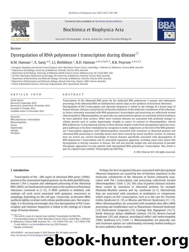 Dysregulation of RNA polymerase I transcription during disease by K.M. Hannan & E. Sanij & L.I. Rothblum & R.D. Hannan & R.B. Pearson