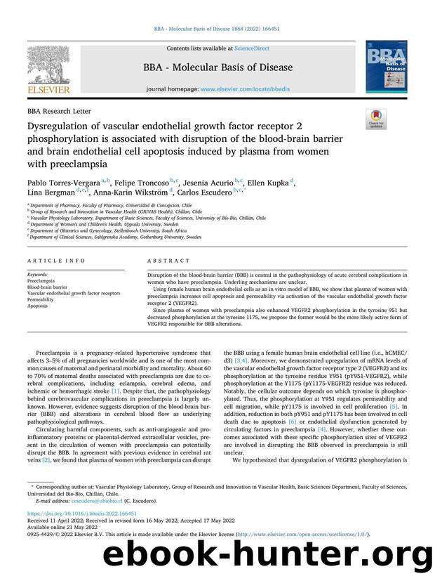 Dysregulation of vascular endothelial growth factor receptor 2 phosphorylation is associated with disruption of the blood-brain barrier and brain endothelial cell apoptosis induced by unknow