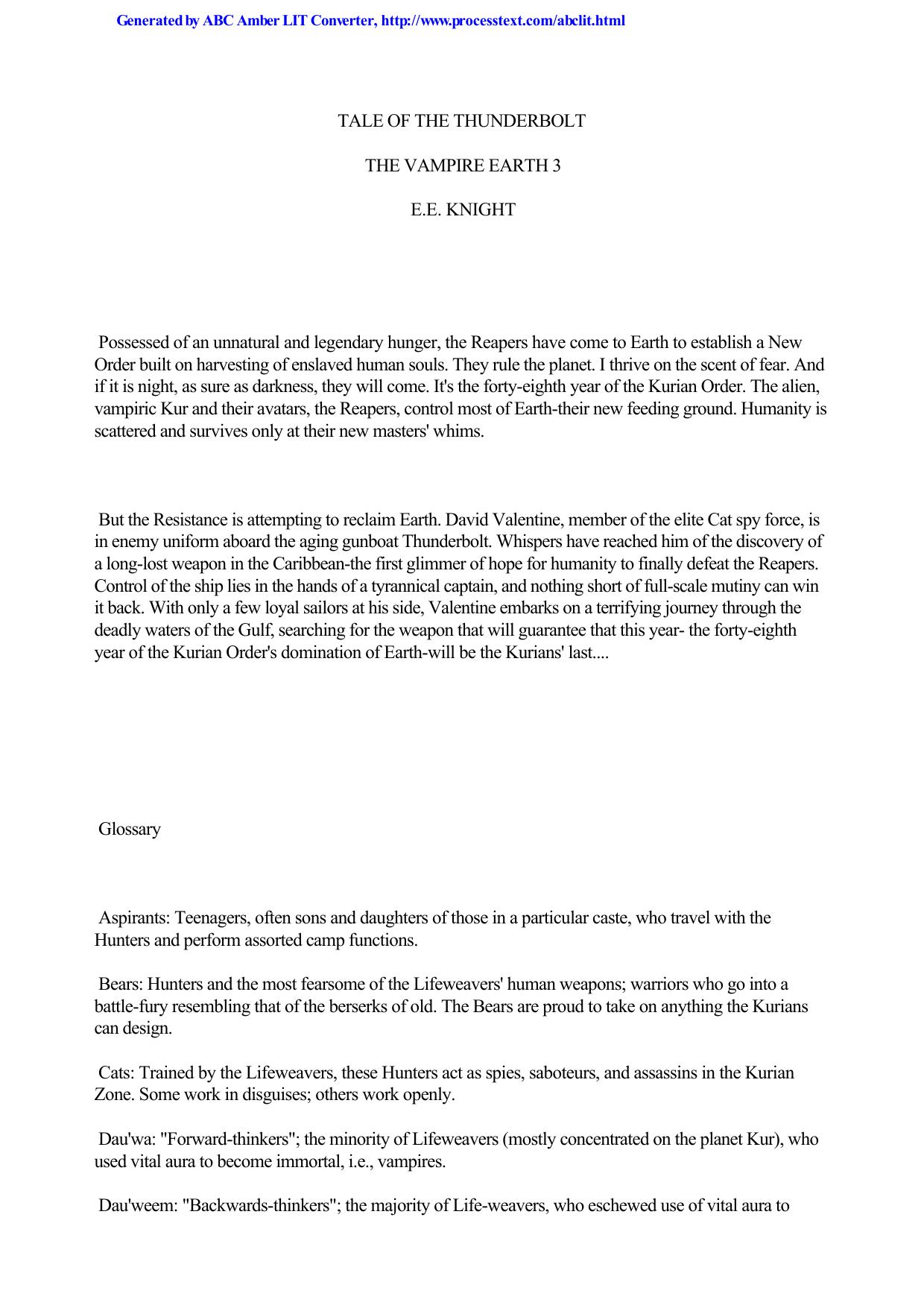 E E Knight Vampire Earth 3 Tale Of The Thunderbolt by Unknown